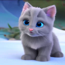 Adorable gray kitten with blue eyes looking confused