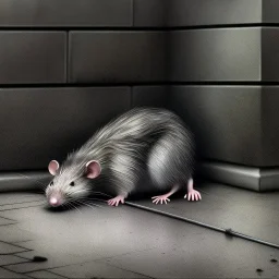 one single mature homeless rat with worn out clothes, sleeping in a corner on the street, Vienna, mourning, model style, hyper realistic, extremely accurate, delicate, extremely detailed, Graphic novel style, wide-angle, open aperture, superfine pencil