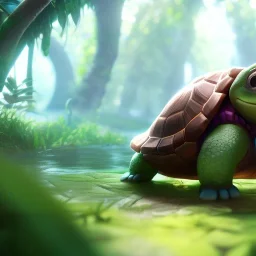 Cute turtle, league of legends, in the jungle, intricate detail, cinematic, 8 k, cel shaded, unreal engine, featured on artstation, pixiv, cartoon style