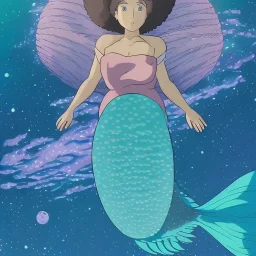 Mermaid with Afro in outer space