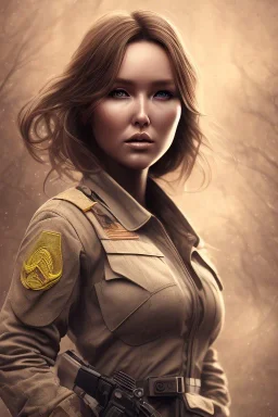 Camilla Luddington face, army clothes, busty japanese hitomi tanaka, muddy face ,pintura, details,texture,8k quality, florest, Minimalism, Romanticism, Expressionism, Impressionism