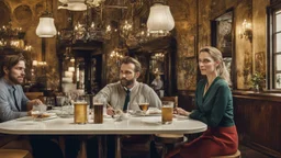 in a restaurant and a man and his lady at a table