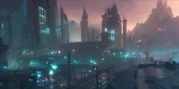 video game level design, sci-fi, 3d city environment, concept art, cinematic