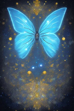 Luminous blue butterfly and manure full of stars