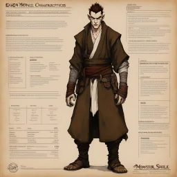 monster concept sheet with AD&D statistics and characteristics [poster by Egon Schiele] Gangster-turned-Monk