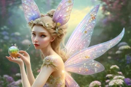 one very little beautiful fairy on a big crystal subtle flower in a galactic ambiance, transparent petals, delicate colors, in the foreground, full of details, smooth, bright sunshine，soft light atmosphere, light effect，vaporwave colorful, concept art, smooth, extremely sharp detail, finely tuned detail, ultra high definition, 8 k, unreal engine 5, ultra sharp focus