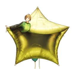 High resolution photograph of a inflated green star foil balloon