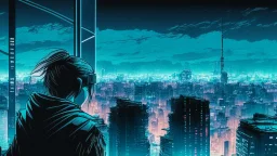 Clear Focus, High resolution, Cyberpunk skyline, comic style