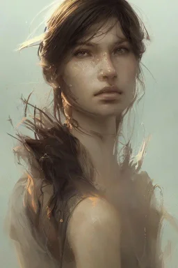 a female portrait, upclose, clear, majestic, flow, illustration, concept art, by Greg Rutkowski, Sung Choi, Mitchell Mohrhauser, Maciej Kuciara, Johnson Ting, WLOP