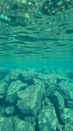 Подводные Скалы. Показать спокойную гладь воды, под которой едва угадываются острые скалы.