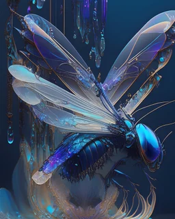 prediter, Iridescent, flying insect, scales, wings, blues, textured, intricate, ornate, 3d, highly detailed, deco style, by tim burton, by dale chihuly, by hsiao-ron cheng, by cyril rolando, by h. r. giger $plastic$ grid:true lenoid afremov style, wet, fire, big teeth, venomous, frightening. large stinger