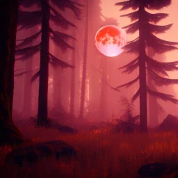 Bloodmoon night forest,unreal engine 5, 8k resolution, photorealistic, ultra detailed