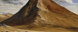 A brown mountain covered in sand painted by Claude Monet