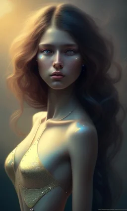 porno model , cute, beautiful, long hair, wavy hair, curly hair، black eyes, head and shoulders portrait, cinematic, 8k, resolution concept art portrait by Greg Rutkowski, Artgerm, WLOP, Alphonse Mucha dynamic lighting hyperdetailed intricately detailed