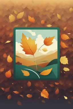 square logo , landscape with leaf fall, flying leaves