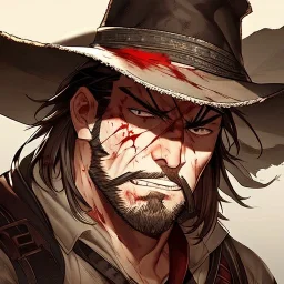 Portrait, bearded, Gunslinger, Cowboy, cowboy hat, serious face, Blood Splatter
