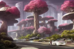 futuristic cyberpunk city, advance civilization, luxurious streets, with lush italian sakura garden located on waimea canyon in kauai, rocks formed by water erosion, beautiful smooth sandstone in unique shapes with light beams that shine through its walls, polish narrow slots of walls into a striated swirling finish, digital painting, concept art, smooth, sharp focus, from star trek 2021, illustration, by wlop and ruan jia and mandy jurgens and william-adolphe bouguereau, artgerm