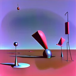 Odd spindle-shaped objects scattered over an arid surface, nothingness, in Yves Tanguy style