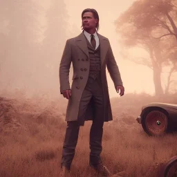 Full body, 3d render, Brad pitt 1800's men style, 1800's hair style, 1800's men clothes style, hyper realistic, octane render, unreal engine 5, 8k, palace background, uhd