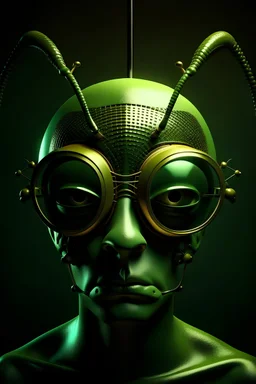 the silent ant head stylized with glasses, bizarre,surreal,