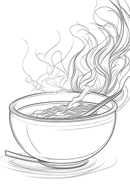 Outline art for coloring page, A JAPANESE CHAWAN TEACUP. A SHORT LIT JOINT. WHISPS OF SMOKE, coloring page, white background, Sketch style, only use outline, clean line art, white background, no shadows, no shading, no color, clear