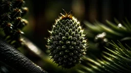 In the winning macro photograph by John Eyre, a branch adorned with a solitary fir cone stands as a testament to the allure of nature in coniferous forests. The lush evergreen branches of spruce and pine trees, intertwined with the essence of a maritime pine, create a stunning green flora forest. This beautiful landscape showcases the majesty of fir trees and the elegance of fir trees, nestled within an enchanting evergreen forest.