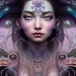 Insanely detailed photograph of an elaborate beautiful crystal goddess intricate glowing skin eyes intricate face hair lashes fur dress hyperdetailed painting by Anna Dittmann Huang Guangjian and Dan Witz CGSociety ZBrush Central fantasy art album cover art 4K 64 megapixels 8K resolution HDR Greek shiny space colours jewelry celestial hair eyes light"