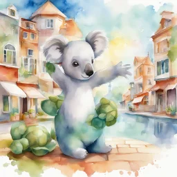 Koala Kid  watercolor drawing by Stephan Alsac - French Wildlife