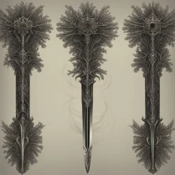 [fractal art: Mandelbulb 3d] ConceptSheet: A document showing a super powerful demonic espadon dual handed sword of incomprehensible power.