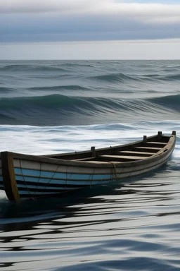 a row boat against the tied of the ocean