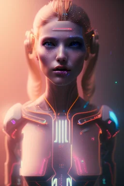 cyberpunk, head, women, portrai, tron sketch of a girl on lined paperA beautiful one nude body of a make up smiling woman blond long hair, alone, high key lighting, volumetric light high details with white stripes and blue eye, smiling with plump pink lips, flowers around, unreal engine petit prince belle fine, profil de trois quart, grand front cosmique, peau bleu cristalline, yeux bleu, perle sur le front long cheveux blond et rose etoilé, cristaux sur le corps, collier de grande princesse, l