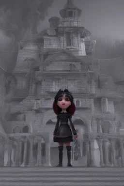 Wednesday Adams in 3d scary dark room Escher style