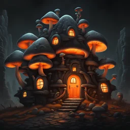 space island mushroom house. black lime and orange colored. Detailed oil Painting, muted color, fantastical, intricate detail, splash screen, hyperdetailed, insane depth, concept art, 8k resolution, trending on artstation