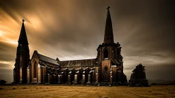 ancient cathedral against a darkening sky