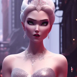 Evil Else Ice Queen, bare shoulders, angry red big circular reflective eyes, closeup portrait, frontal view, Pixar studio movie style, unreal engine cinematic smooth, intricate detail, cinematic