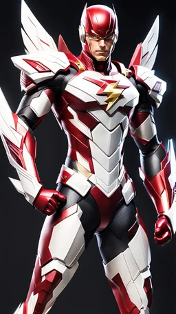 The flash Body parts mechanism with red and white color schemes, in the style of fairy academia, hard-edge style, agfa vista, dynamic pose, oshare kei, hurufiyya, rtx, close picture, intricate details, highly detailed, high details, detailed portrait, masterpiece,ultra detailed, ultra quality