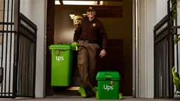 UPS delivery man with green crocs is at the gate