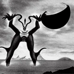  kaiju with five eyes and three ears by walt disney and dali