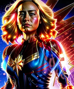 Baby captain marvel, full body, dynamic lighting, hyper realistic