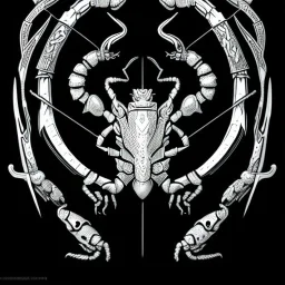 Scorpion zodiac sign, illustration, black background, by HR Gigger