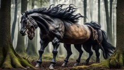 monster horse with claws and fangs in woodland