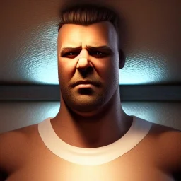 large broad shoulder man wearing a white shirt, big belly, blonde hair sticking out at the sides, standing in a bar, illumination, brilliant coloring, smooth, sharp focus, crispy quality, vray; Artstation; HD, HDR, SF, CGSociety, 16k, photorealistic, unreal engine