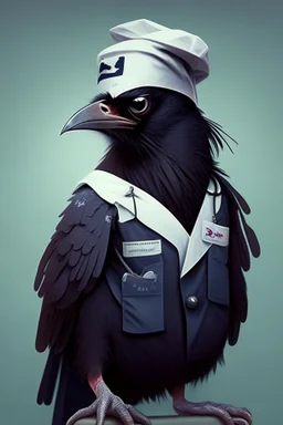 grumpy raven wearing a nurse outfit