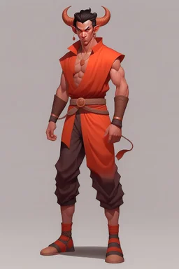 Full Body, Male Tiefling Massive Body, monk, street outfit like goku