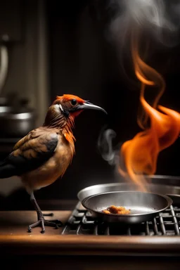 A bird is cooking