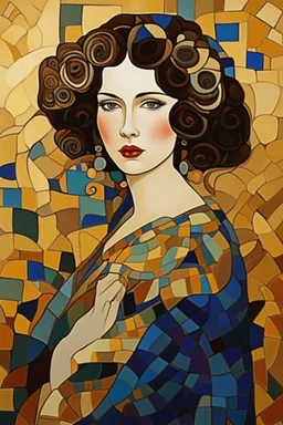 Woman 9n style of Gustav Klimt. Rich, lovely colors, cubism style