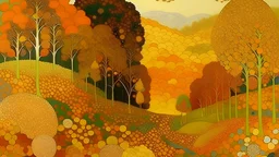 a autumn landscape with gold leaf in style of gustav klimt