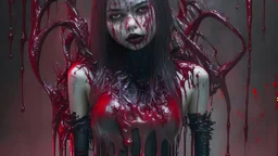 darkred slime Goth girl, realistic photograph , 3d render, octane render, intricately detailed, cinematic,