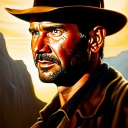 Ultra detailed fullbody Portrait in oil on canvas of Indiana Jones , extremely detailed digital painting, extremely detailed face,crystal clear Big Glowing eyes, mystical colors ,perfectly centered image, perfect composition, rim light, beautiful lighting, 8k, stunning scene, raytracing, anatomically correct, in the style of robert e howard and Ken Kelley and Ohrai Noriyoshi and Simon Bisley and tomzj1