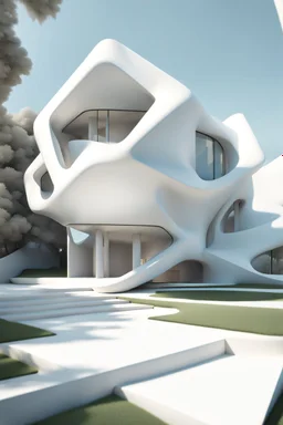 Casa geométrica en proporción aurea, estilo Zaha Hadid, calidad ultra, hiper realista, hiperdetallada, 3D 8K